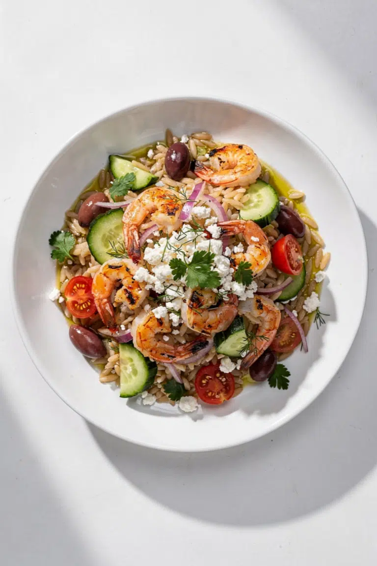 Greek-Style Lemony Grilled Shrimp Orzo Salad