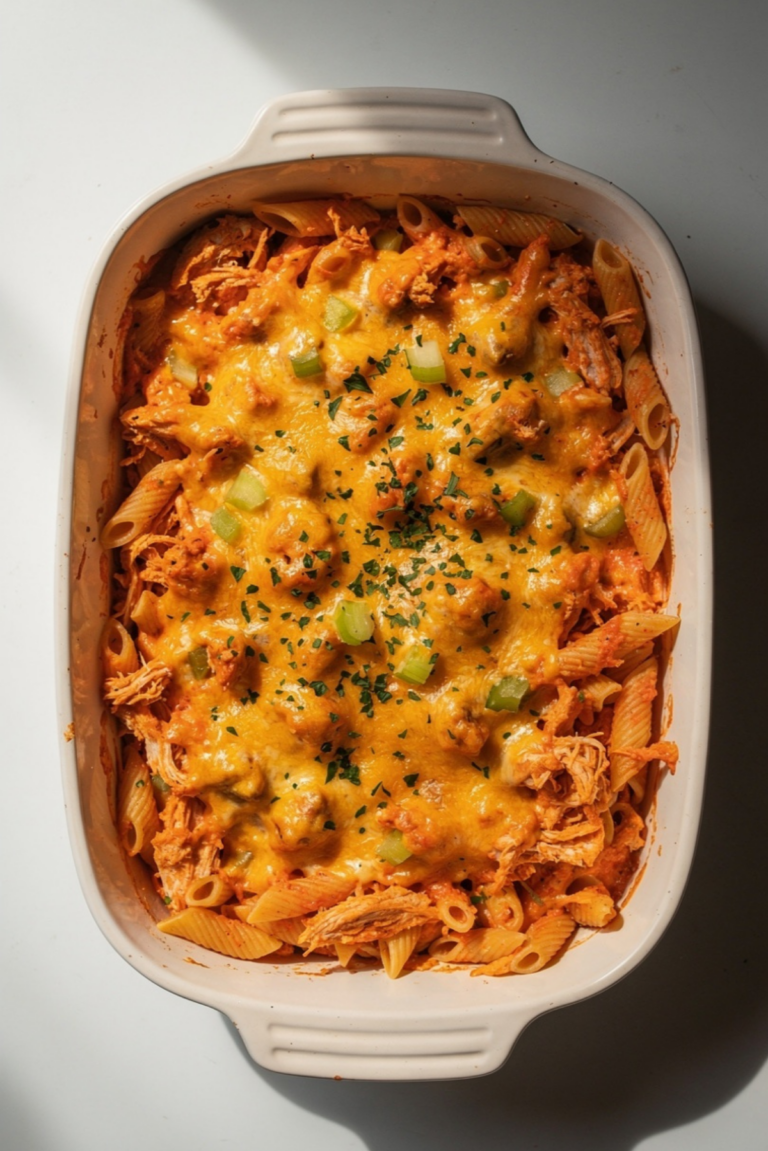 30-Minute Creamy Buffalo Chicken Pasta Bake Recipe