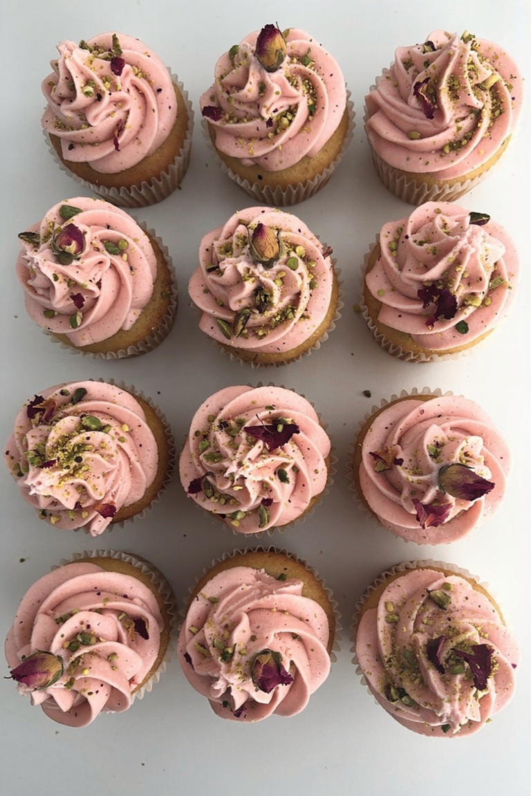 Mini Rose Pistachio Cupcakes